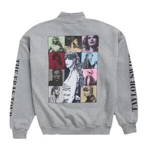 Taylor‎ Swift The Eras Tour Sweatshirt Womens Large Gray Fleece Graphic 1/4 Zip